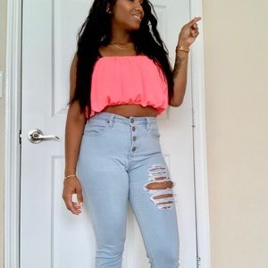 Strapless Tub top Neon pink